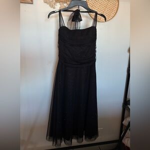 XOXO Black Midi Dress with Sheer Overlay